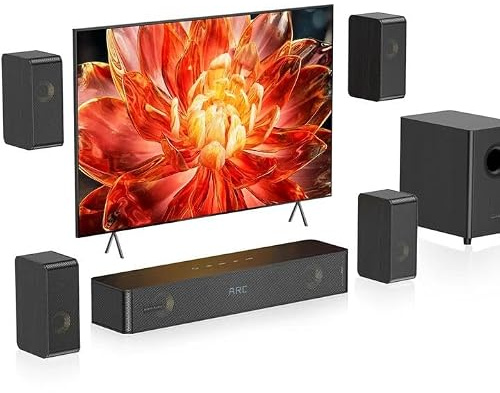 Hölzern 5.1.2CH Soundbar für TV Geräte, 4 Surround-Lautsprecher, 400W Spitzenleistung, Heimkino Virtual Surround Soundsystem Sound Bar mit 5.25'' Subwoofer, ARC/Optisch/BT 5.3/AUX/USB, HiPulse N512