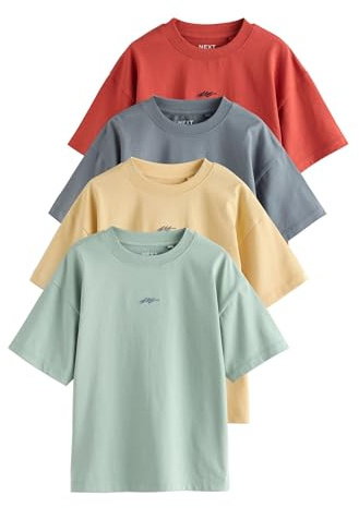 NEXT Jungen T-Shirt mit Grafik und kurzen Ärmeln, 4er-Pack Grey/Yellow/Mineral/Red Numeric_134