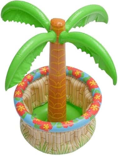 Palmera Inflable de 70cm con Enfriador de Bebidas – Decoración para Playa & Fiesta Temática – Posavasos Inflable Incluido – Accesorio de Bar de Piscina para Piscina, Playa y Jardín