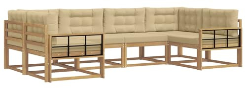 vidaXL Outdoor-Sofagarnitur mit Kissen 6 pcs Weiß und Beige, Akazienholz Lounge Set für draußen, modernes Gartenmöbel, wetterfest und stylisch für deinen Garten