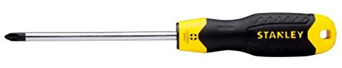 Stanley 0-64-940 Tournevis Cushion Grip Phillips Ph 2 X 100 Mm Fabriqué En France - Lame En Acier Trempé Chrome Vanadium - Embout Magnétique -Poignée Trilobée