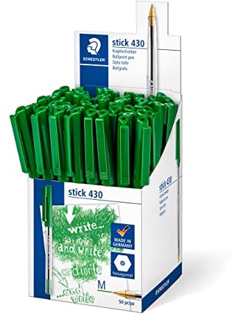 Staedtler Stick 430 M-3CP5 - Bolígrafo de punta de bola (punta media, 50 unidades), color verde