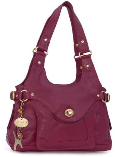 Catwalk Collection Handbags - Damen Leder Schultertasche - Handtasche Mittelgroß mit Viele Fächer - Roxanna