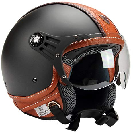 BNO 0P01-PL26 Jethelm Matt + Kunstleder, Motorradhelm, Schutzhelm Helm in der Größe L