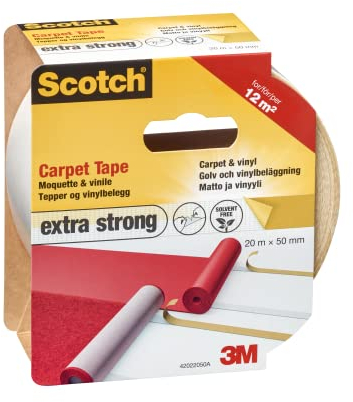 Scotch 42022050B Ruban adhésif double face pour moquette et sol en vinyle, Transparent, 20 m x 50 mm