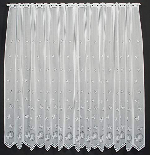 frankgardinen Scheibengardine Schmetterlinge 180 cm hoch Weiß - Wunschbreite frei wählbar durch gekaufte Menge in 12 cm Schritten - Meterware