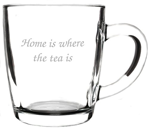 Personalised 340ml Curved Glass Tea Cup Drinking Mug, Engraved - Enter Your Own Custom Text…