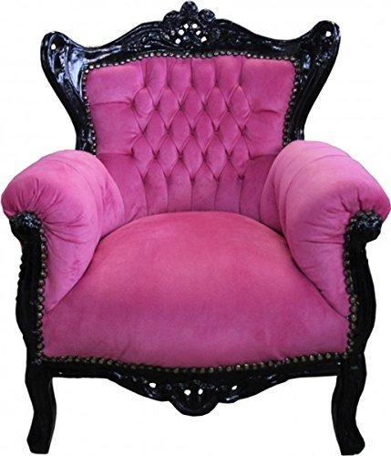Casa Padrino Barock Kinder Sessel Rosa/Schwarz - Barock Möbel