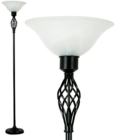MiniSun | Traditional Style Black Twist Floor Lamp with a Frosted Alabaster Shade | Floor Lamps & Torchieres, Home Décor & Improvement Essential