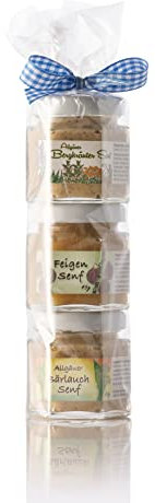 Senf Geschenkrolle - Feinkost Senf Geschenkset aus dem Allgäu - 3x50ml Delikatesse Senf in Geschenkverpackung