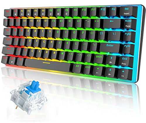 UrChoiceLtd AK33 Tastiera da gioco meccanica Anti-Ghosting Tastiera USB ergonomica con 82 tasti Interruttore nero retroilluminato a LED RGB (interruttore Blu, LED RGB)