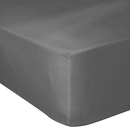 Home Linge Passion – Drap Housse 100% Coton – 57 Fils/cm² – Taille 180x200 cm – Gris foncé – Bonnet 25 cm – Tissage serré – Doux, Respirant, Lavable