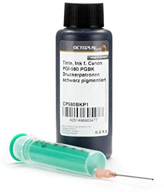 100 ml Druckertinte Schwarz kompatibel für Canon PGI-580 Druckerpatronen mit Zubehör (kein OEM) für Canon Pixma TR 7520, 7550, 8520, 8550, TS 6120, 6127, 6150, 8126, 8150, 8151, 8152, 9150, 9155