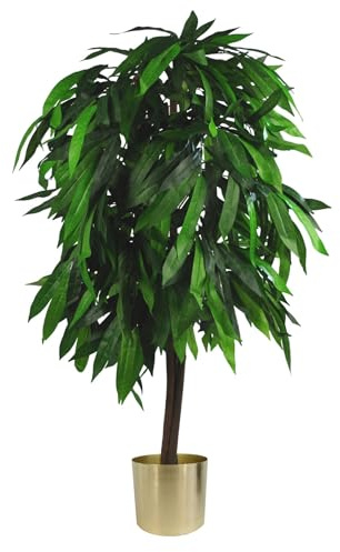 Leaf Design UK Artificial Mango Plant/Tree, Green & Gold, 120cm