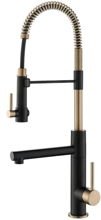 KRAUS Artec KPF-1603BGMB Pro (1. Generation) Vorspül-Einhand-Küchenarmatur (kein Herunterziehen) mit Topffüller in gebürstetem Gold/Mattschwarz