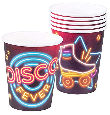 Boland 00761 - Partygeschirr Trinkbecher Disco Fever, 6 Stück, Fassungsvermögen 25 cl, 70er Jahre, umweltfreundliche Pappbecher, Einwegbecher, Geburtstag, Überraschungsparty, Mottoparty, Karneval