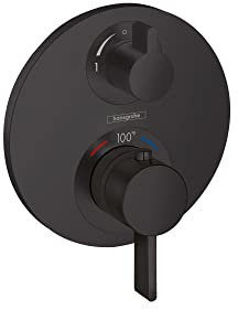hansgrohe Ecostat S Modern Minimalist Volume and Auto Temperature Control 2-Handle Thermostatic Shower Valve Trim with Diverter in Matte Black, 15758671