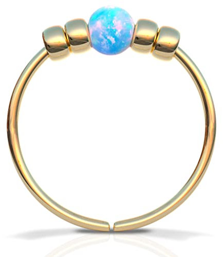 Goldener Nasenring - dünn 24G 7mm Ring 2mm Blau Opal - Gold gefüllt Piercing Schmuck Nasenpiercing