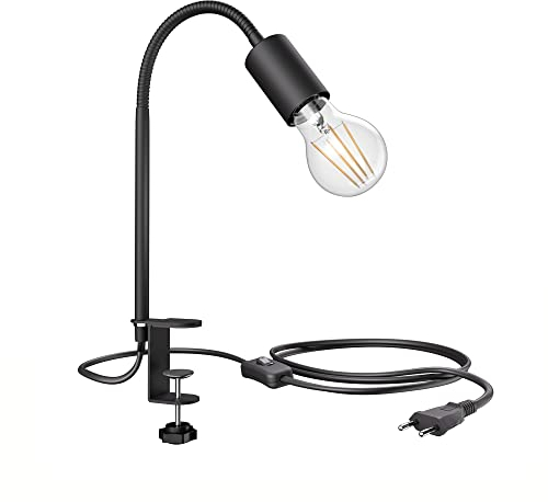 ledscom.de E27 Klemmleuchte LELE mit Schwanenhals, schwarz inkl. E27 LED 3-Stufen dimmbar warmweiß 6,96W 963lm