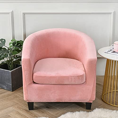 Highdi 2 Stück Sesselschoner Sesselüberwurf mit Elastisch Stretch Husse, Plüsch Club Chair Schonbezug Sofabezug mit hoher Dehnung Sessel für Clubsessel Loungesessel Cocktailsessel (Rosa)