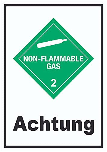 HB-Druck Schild Nicht entzündliches Gas Achtung Non-Flammable hochkant A1 Rückseite selbstklebend
