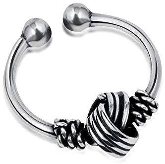 Amberta Unisex Bali Manschetten Ohrring aus 925 Sterling Silber: Muster mit Knoten