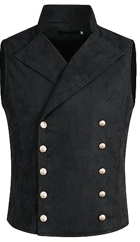 Allthemen Gilet da Uomo Doppiopetto in Tinta Unita Vest Casual Slim Fit per Primavera Autunno con Tasche 54# Nero XL