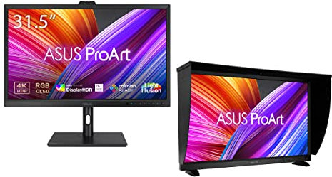 ASUS ProArt Display Monitor profesional 4K OLED de 31.5 pulgadas (PA32DC) – Colorímetro motorizado integrado, precisión de color ΔE<1, 99% DCI-P3, USB-C, calibración automática, compatible con monitor