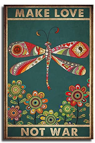 Make Love Not War Libelle bunte Wandkunst für Heimdekoration, Einweihungs-Poster, dekorative Malerei, Leinwand, Wandkunst, Wohnzimmer, Poster, Schlafzimmer, Gemälde, 40 x 60 cm