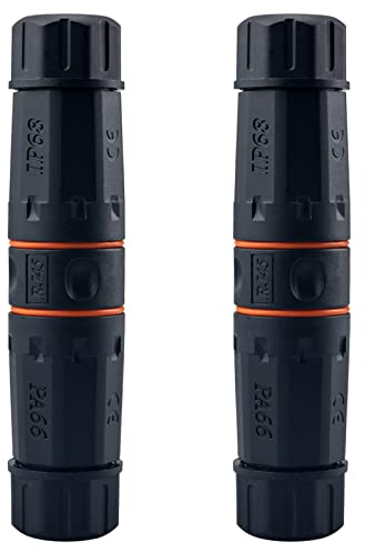 Lonlonty 2x LSA Netzwerkkabel Verbinder CAT.6A RJ45 Ethernet Kupplung RJ45 Outdoor IP68 Wasserdichter Staubgeschützt Verlegekabel Adapter Geschirmte LAN Kupplung Montage (Werkzeugfrei) schwarz