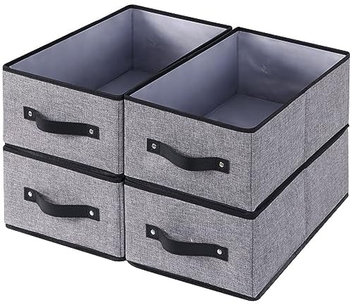YheenLf Clothing Storage Cubes, Organizer Bins with Double Handles, Foldable Fabric Baskets, Containers Clothes Boxes for Organizing Shelves, Gray, 33×23×14 cm, 4-Pack