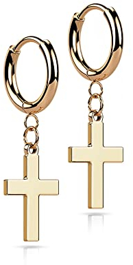 Treuheld® Edelstahl Creolen Ohrringe mit Kreuz-Anhänger | 4 Farben [04.] - rosegold