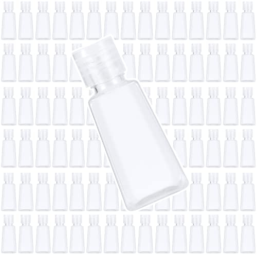 JAPCHET 100 bottiglie da viaggio in plastica da 30 ml con tappo a scatto, bottiglie trasparenti con tappo a scatto, piccoli contenitori portatili da viaggio