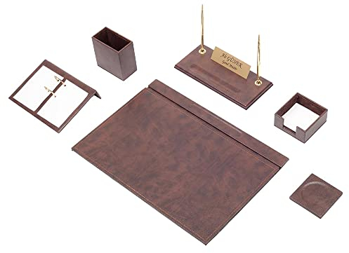 Schreibtisch-Set aus Leder – Schreibtisch-Organizer-Set – Büro-Schreibtischunterlagen-Zubehör – Kalenderhalter – 8 Zubehörteile – Schreibtisch-Organizer – Büro-Schreibtisch-Zubehör (Brown)