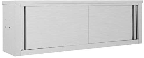 Hommdiy Wandhängeschrank mit Schiebetüren Gastro Hängeschrank Wandschrank Schrank Küchenschrank Oberschrank Küche 150×40×50 cm Edelstahl