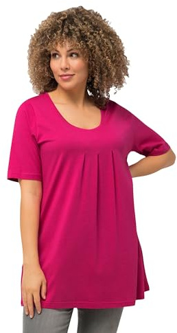 Ulla Popken Damen große Größen Übergrößen Plus Size T-Shirt, Zierfalten, A-Linie, Rundhals, Halbarm, Modal Fuchsia pink 54+ 796473815-54+