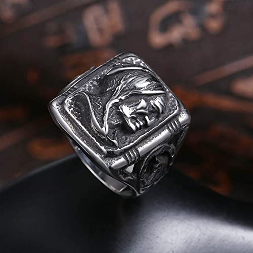 XJruixi Vintage 316L Stainless Steel Indian Avatar Rings for Men Fashion Punk Hip Hop Biker Stamp Ring Jewelry Gift