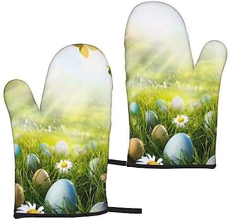 Grünes Gras, bunte Eier, Anti-Kalk-Handschuhe, ovengloveskitchencooking, Backen, hitzebeständig, dick, sicher, schützt Hände vor heißen Utensilien