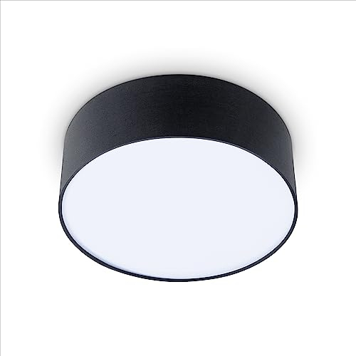 Paco Home Deckenlampe LED Lampe Esstisch Deko Wohnzimmer Modern Deckenleuchte Büro Rund Lampenschirm Stoff Fassung E27, Farbe:Schwarz, Leuchtenform__Größe:Ø30cm