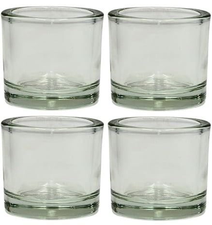 Dekohelden24 Windlichtglas/Teelichtglas im 4er Set, klar/transparent aus Glas, schlicht und elegant, Größe: H/Ø ca. 5,5 x 6 cm