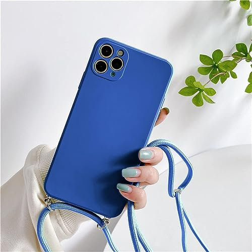 Rokmym Coque pour iPhone 11 avec Cordon de Collier Réglable - Silicone TPU Bumper Housse (Bleu Klein)