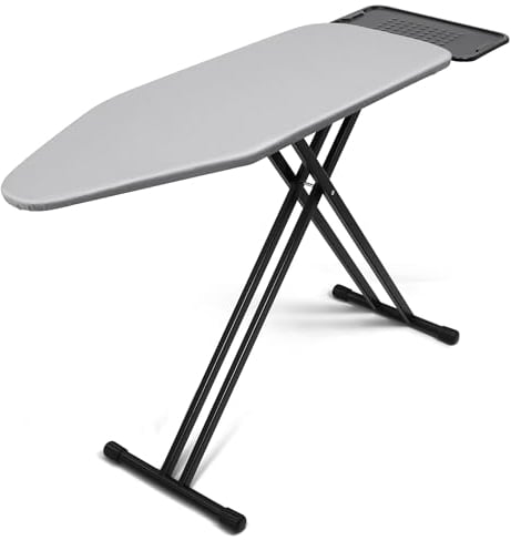 Duwee Tabla de planchar extragrande con gran soporte para plancha de vapor, cubierta metálica resistente al calor con acolchado grueso de doble capa, altura ajustable, patas resistentes y plegable,