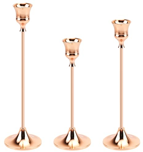 CAUTIOUS 3 portavelas de Metal Candelabros Cónicos del Estilo Retro, Adorno Candelabro Decorativo Antiguo y Moderno Encima de Mesa Chimenea, Boda Banquete Navidad Comedor
