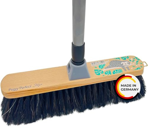 Peggy Perfect Stubenbesen Kehrbesen Zimmerbesen mit Einer dichten Naturhaarmischung und Teleskopstiel im einzigartigem Faultier Design. Buchenholz Besen mit Designaufdruck