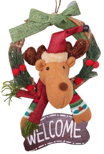 Xistuoz Corona de reno navideña, Decoraciones de coronas navideñas de ratán para puerta de entrada, pequeños paneles de corona de Navidad para vacaciones de invierno, festival de Navidad