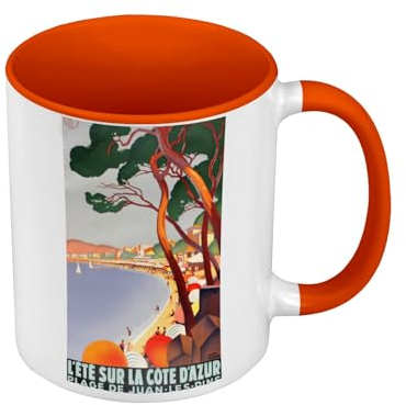 Tasse Farbe Premium Orange – Sommer Sur la Cote D'Azur Poster Vintage Reise Art Deco 30's – Tasse mit Henkel und farbigem Innenraum