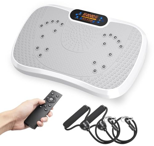 Dripex Plateforme Vibrante Oscillante, Plaque Vibrante Puissante Sport Maison 5 Modes 99 Niveaux d’Intensité, Haut-Parleur Bluetooth Intégré, Télécommande, Écran LED, Machine pour la Maison - Blanc
