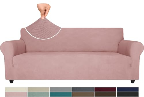 Ystyle Copridivano 4 Posti Con Braccioli, Copri Divano Antigraffio Gatto, Copridivani Elasticizzato, Pesante Inverno Copri Divani, Fodera Divano Antimacchia Lavabile Antiscivolo, Rosa Grigio