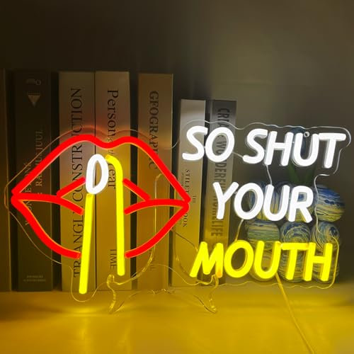 UExnkj-Y So Shut Your Mouth Neon Sign Gelbe Rot Weiß Neonlicht Zeichen Wort Leuchtreklame Acryl Led Schild USB Neon Lights Sign für Schlafzimmer Bibliothek Spielzimmer Café Club Bar Dekoration