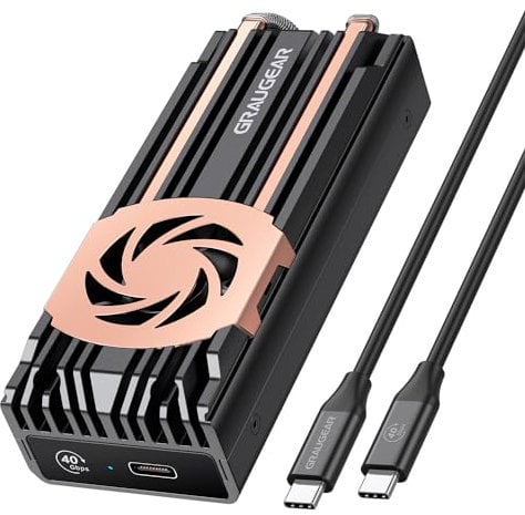 GRAUGEAR M.2 Externes 40Gbit/s Aluminiumgehäuse für NVMe PCIe 4X M2 SSD, USB3.2 Gen2x2, USB 4.0 USB-C, M-Key, aktive Lüfter-Kühlung